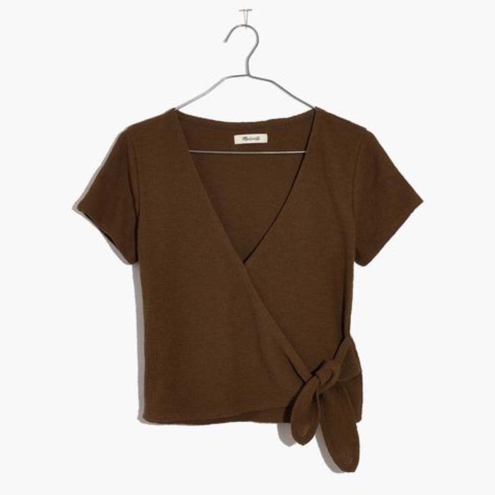 Madewell Texture & Thread Wrap Olive Green Tie Top